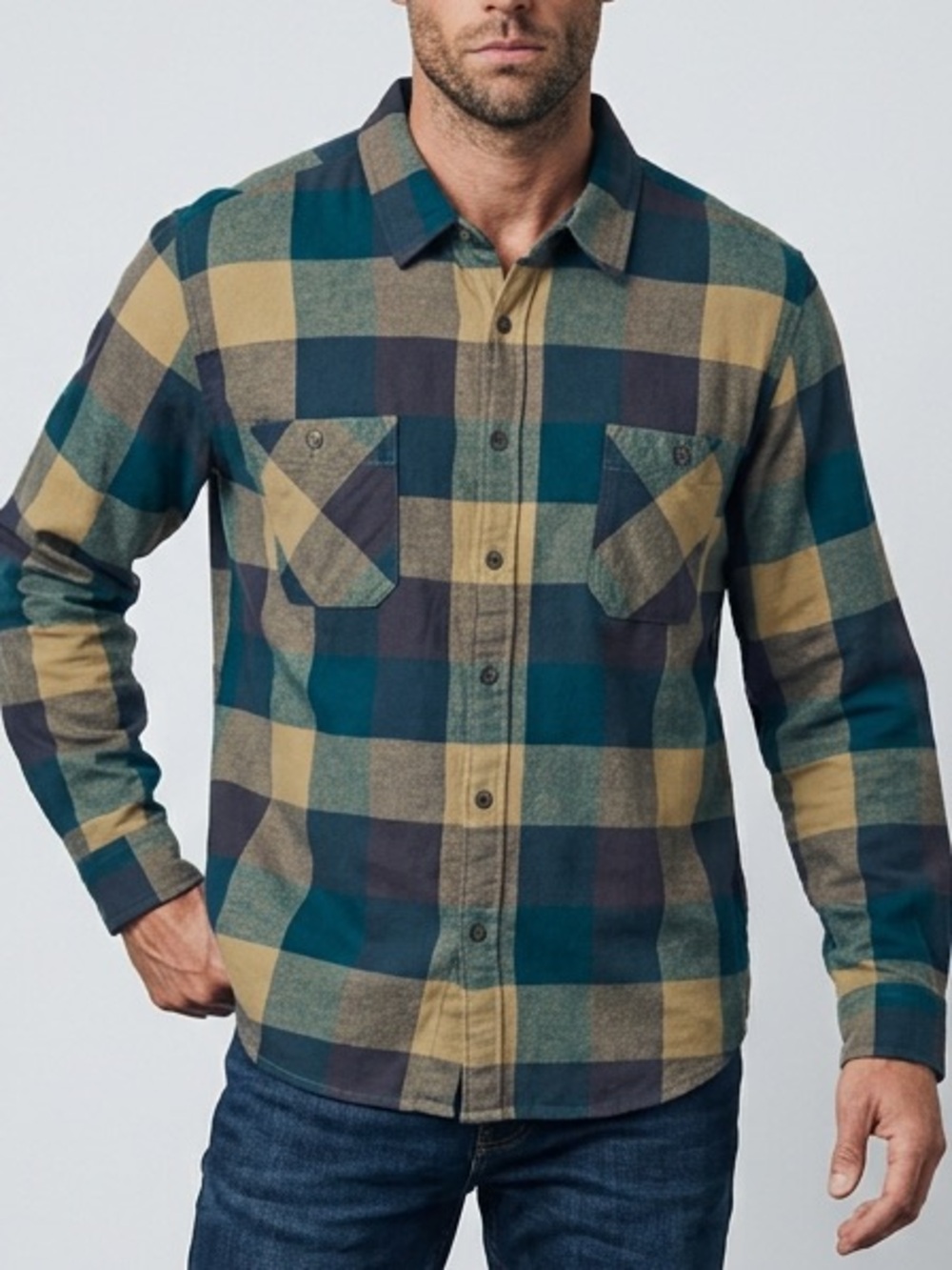 Arizona Jean Co NWT Teal Gold Plaid Super Soft Button Down Shirt Men's XXL
